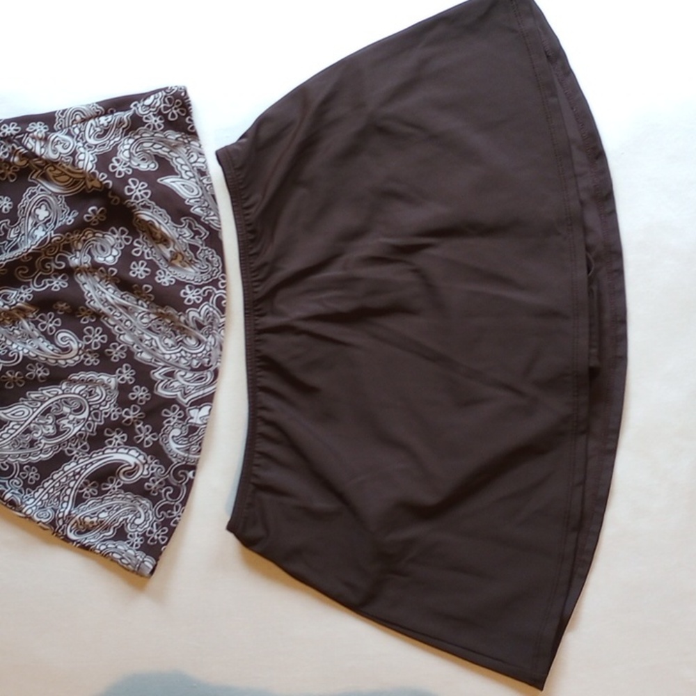 *50off3* Jantzen Tankini Set Top Skirted Bottoms 8 Brown White Paisley - Picture 4 of 10